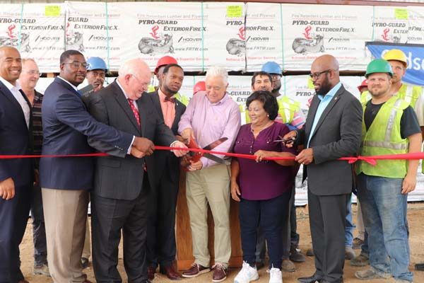 Photo of ribbon cutting at Hoover Wood Treated Products in Gadsden County, Florida.